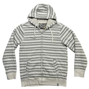 Vintage Y2K NSS Sherpa Lined Hoodie Mens Medium Striped Gray White Full Zip